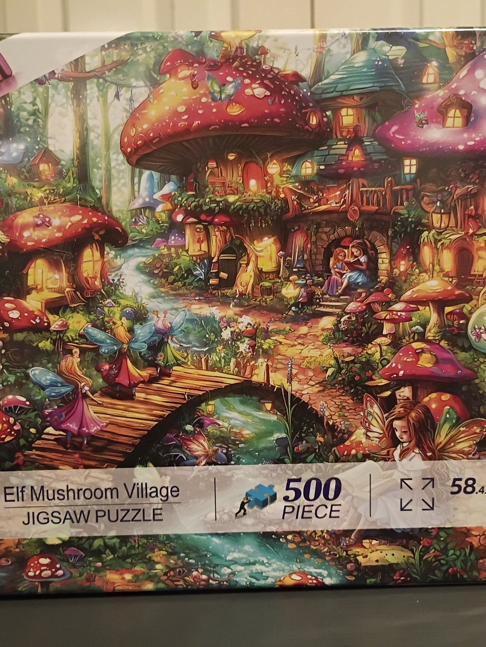Jigsaw Elf Mushroom Village Puzzle - Red, Green, Blue, Purple